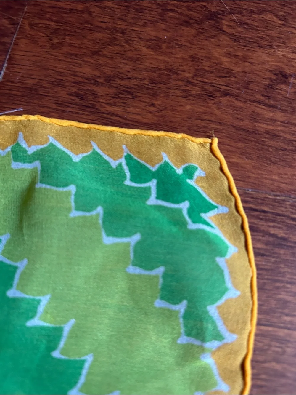 Vintage Silky Lightweight Green and Yellow Geometric Scarf